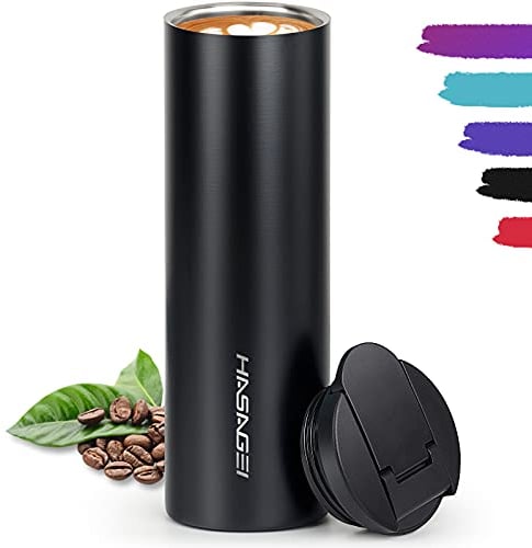 HASAGEI Insulated Mug for Hot and Cold Drinks - Reusable Stainless Steel Bottle with Leakproof Vacuum Lid (Black 500ML)