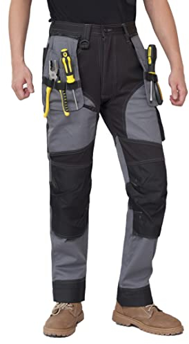 WORK IDEA Pantaloni da Lavoro da Uomo, con Tasche al Ginocchio Oxford, Pantaloni Elasticizzati in Cotone