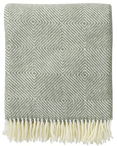 KLIPPAN Diamond Reeve Wolldecke aus Öko Lambswool und recycelter Wolle, 130x200cm (salbeigrün-Creme)