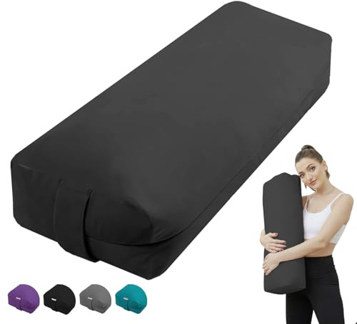 TokSay Rectangular Yoga Bolster Pillow - Yoga Pillow for Restorative & Yin Yoga - 30D High-Density Foam Bolster for Meditation, Stretching & Prenatal Support (Black)