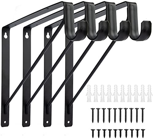 4 Pack Closet Rod Bracket, Heavy Duty Closet Rod Holders 10.8”x10.8”, 1-3/8” Dia Black Right Angle Wall Mount Clothes Hanger Closet Pole Support Bracket for Shelf Storage