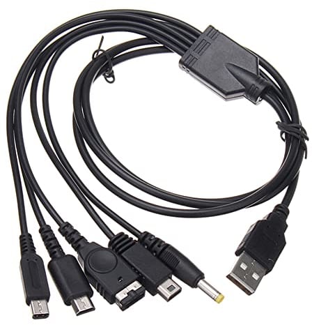 IRYNA 1Pcs 5 in 1 Charging Cable Multi Charger Cable with Multiple USB Cable Charging Lead for DS Lite, PSP 1000 2000 3000,3DS XL,2DS,Dsi XL,Wii U/New 3DS XLNDS/GBA SP(Gameboy Advance SP)