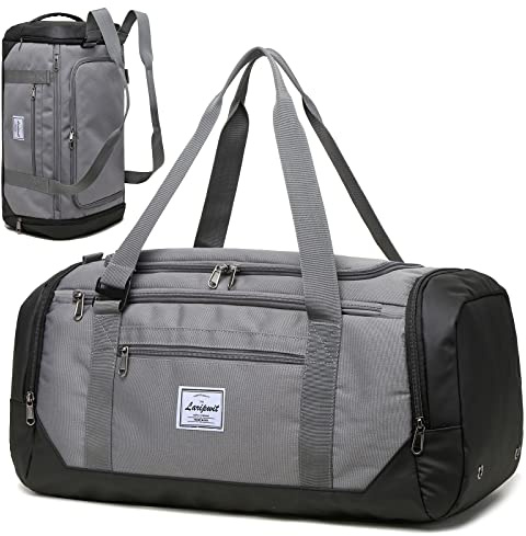 Laripwit Reisetasche für Herren, 40 l, mittelgroß, Sporttasche mit Nassfach und Schuhfach, Wochenendrucksack, Übernachtungsrucksack für Reisen, Dufflebag, Rucksack für Damen, Grau, 40L, Reisetasche