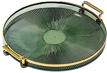 F Fityle Luxury Serving Tray, with Handles Cosmetic Perfume Makeup Display Multifunction Decorative Decorative Tray, Jewelry Tray for Living Room, Green, 27cm