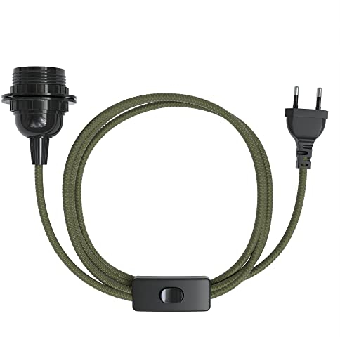 EAZY CASE - Lampenfassung E27 mit Kabel aus Stoff [MIT SCHALTER] - Fassung E27 mit Kabel - Lampenfassung mit Schalter - Lampenkabel mit Fassung - Glühbirne mit Kabel - DIY Lampenfassung mit Stecker