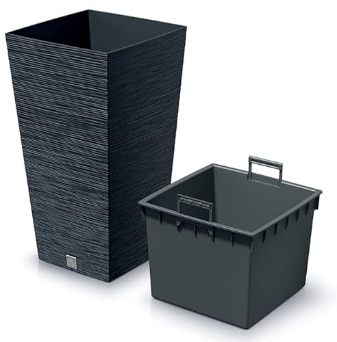 Blumenkübel Blumentopf Pflanzkübel Blumenkasten Quadrat Furu Square Tannennadeln Design mit Pflanzeinsatz (400 Anthrazit)