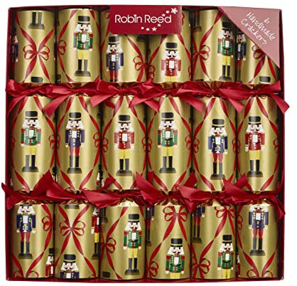 Robin Reed Set of 6 Vintage Nutcracker Christmas Crackers in Gold