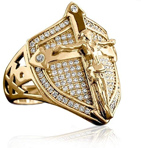 PikaLF Christian Jesus Cross Ring for Men, Crucifix Ring, Medieval Shield Ring, Crusader Sword Rings, Religious Amulet Ring, Christian Catholic Ring Jewelry for Men Boys, Unique Gifts for Men (S)