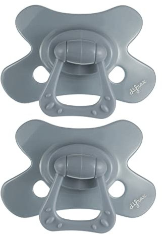 Difrax Baby Schnuller 6-18 Monate Natural – Kirschform Nuckel - Silikon - BPA-frei - Gute Akzeptanz - Optimale Luftzufuhr – Soothie Schnüller ab 6 Monate – Stein/Grau – 2 Stück
