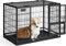 Feandrea Hundekäfig hochbelastbar, Gitterbox, transportabler Haustierkäfig, 92,5 x 57,5 x 64 cm, für kleine, mittelgroße Hunde, sicher, 2 abnehmbare Türen, Welpenauslauf, L, tintenschwarz PPD002B01