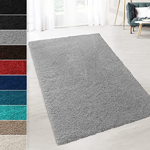 Shaggy-Teppich Prestige | Erhältlich in vielen Farben & Größen | Strapazierfähig und pflegeleicht | Flauschiger Hochflor-Teppich der Extraklasse (Silbergrau, 80 x 150 cm)