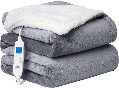 Neo Electric Heated Throw Over Blanket Soft Thickened Flannel Sherpa Reversible (Grey)