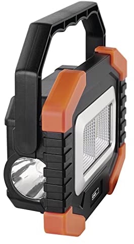 EMOS LED-Arbeitsleuchte, kleiner tragbarer Arbeitsstrahler, Helligkeit 350 lm, 110 m Leuchtweite, 2 Lichtmodi, batteriebetrieben mit bis zu 20 Stunden Leuchtdauer, drehbarer Handgriff
