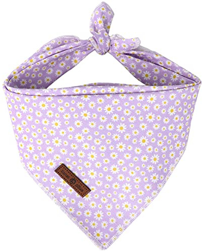 Lionet Paws Spring Daisy Dog Bandana Washable Cotton Handkerchief Scarf Triangle Purple Bandana for Small Medium Large Dogs Girl Boy
