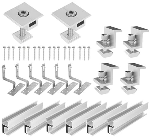 Solarmodul Halterung Ziegeldach, Alu Photovoltaik Montageschiene 20CM, Dachhaken Solarpanel Halterung, Solarmodul Befestigungs Set Anwendbar 30-35mm Dicke Solarmodule (Für 2 x Solarmodule)