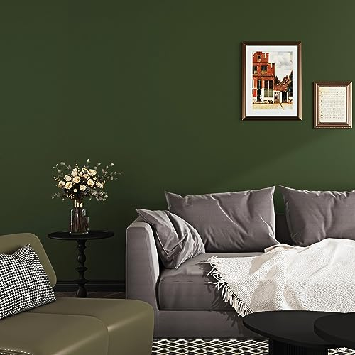 HotDecor Dark Green Wallpaper for Living Room 60cm X 300cm - Vintage Sage Self Adhesive Kitchen Counter Vinyl Wrap - Plain Green Bedroom Waterproof Worktop Covering