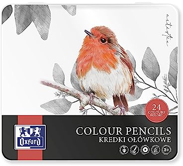 Oxford Artistic Buntstifte/Farbstifte, 24 Farben mit 24 Farbstiften, 24 Stifte in einer Metallkiste, Colored Pencils, Schule für Schulanfänger, für Kunstschüler