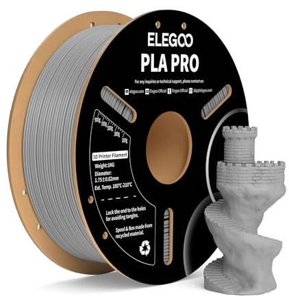 ELEGOO PLA PRO Filament 1,75 mm Grau 1 kg, Verbesserte Steifigkeit 3D-Druckmaterialien, Maßgenauigkeit +/- 0,02 mm, Passt für die Meisten 3D-Drucker, 1 kg Spule (2,2 lbs)