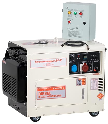 Pro-Lift-Montagetechnik Notstromaggregat mit ATS Silent Stromaggregat 6,9kVA 5500W 230V + 400V Stromerzeuger Schieflasttauglich 4-Takt-Dieselmotor Generator Diesel Notstromaggregat 5,5kW