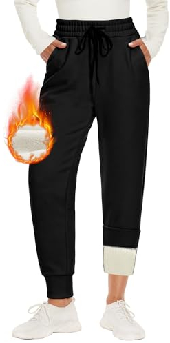 CAMPSNAIL Warme Jogginghose Damen Gefütterte mit 2 Taschen Kordelzug Winter Fleece High Waist Lange Sportleggins Trainingshose Freizeithose Sweathose Schwarz,M