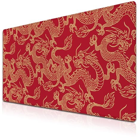 Samgula Grand tapis de souris de jeu rouge pour homme, 900 x 400 cm, imperméable avec base en caoutchouc antidérapant, pour travail/jeux/bureau/maison, dragon chinois