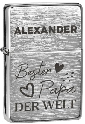 Bester Papa der Welt Sturmfeuerzeug gebürstet Metall - Geschenke zum Vatertag und Geburtstag - Benzinfeuerzeug aus Metall für Männer - Outdoor Geldgeschenk - einfach nachfüllbar
