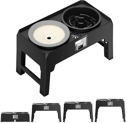 Elevated Dog Bowls: Slow Feeder, No Spill Water Bowl Stand with 4 Heights, Raised Food & Water Bowl for Small to Large Dogs (Stainless Steel)