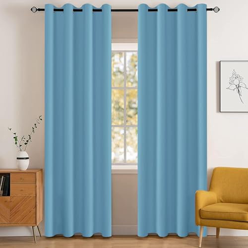 YSTELLAA Impermeabili Tende Oscuranti Per Interni 2 Pezzi, 140×280cm, Tende Termiche Isolanti Con Anelli, Insonorizzanti, Moderne, Per Soggiorn, Camera Da Letto, Blu Chiaro