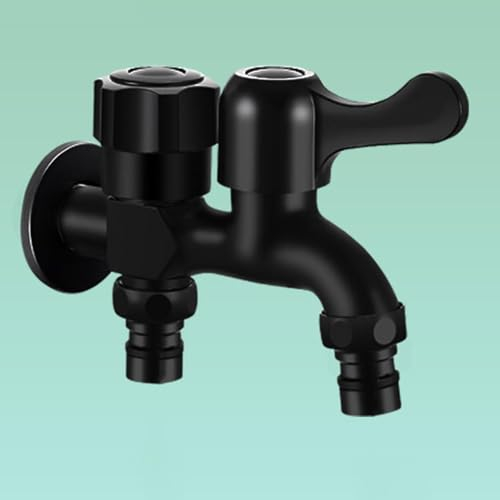 BiaoTeng Grifo Lavadora Doble 1/2 Pared latón Grifo Doble Lavadora Y Fregadero Grifo De Jardin Doble Salida, negro