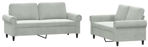 vidaXL Sofagarnitur 2-TLG., Sessel Couch mit Kissen, Sofa Wohnzimmersofa mit Armlehnen, Couchgarnitur Designsofa Sitzmöbel Polstermöbel, Hellgrau Samt