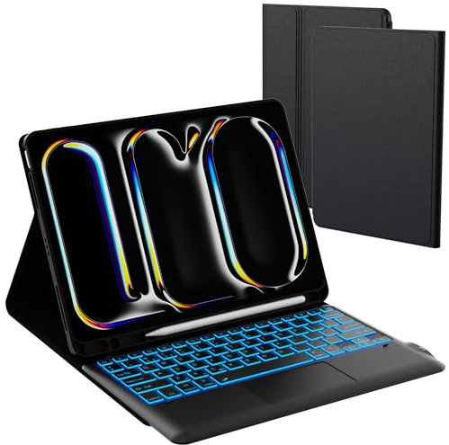 Keyboard Case for 2024 iPad Pro 13 inch (M4) - 7 Color Backlit Detachable Tablet Keyboard Cover with Touchpad - iPad Pro 13 (M4, 2024) iPad QWERTY UK Layout Keyboard Case with Pen Holder Black