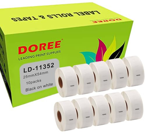 DOREE - 10 Rollen 11352 (S0722520) selbstklebende Etiketten, kompatibel mit dymo 11352, 25 × 54mm Etikettenrollen, für Dymo LabelWriter 4XL, 450, 400, 330, 320, 310 (500 Etiketten pro Rolle)