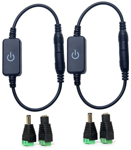Switian Gradateur LED Tactile 2Pcs - Contrôleur de Luminosité avec DC Jack 5.5x2.1mm pour Bandes LED 12-24V, Lampe de Bureau et Appareils DC