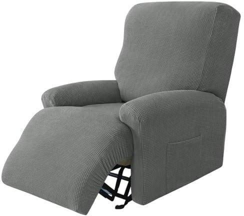 Surwin Sesselschoner für Relaxsessel mit Armlehnen, Stretchhusse für Relaxsessel Anti-Rutsch Fernsehsessel Bezug mit Taschen Sesselbezug Stretch Elastisch (1 Sitzer,13#Dunkelgrau)