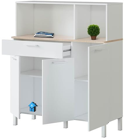 Miroytengo Mueble Auxiliar Aparador de Cocina Yuka Estilo Nórdico Color Blanco Artik y Roble Canadian 108x126x40 cm
