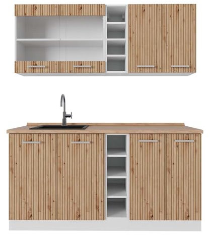Vicco Singleküche R-Line, Küchenzeile Single, Artisan Eiche/Weiß, 160 cm, AP Eiche
