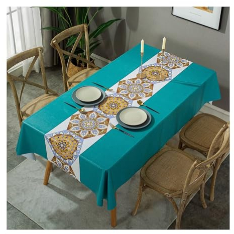 Aotiwe Tischdecke Modern Esstisch, Table Cloth Large Rustikal Tischdecke Vintage Boho Blau Grün Tischtuch Abwaschbar Outdoor PVC 140x260cm