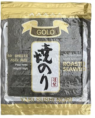 Algues Nori séchées pour sushi japonais Gold 1 paquet de 50 feuilles (10 Pack)