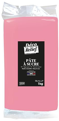 Déco Relief - Pâte à Sucre Rose 1 kg - Pâte à Sucre Professionnelle pour Gâteaux, Pâtisserie - Coloris Rose - Fabriquée en France