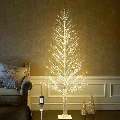 Hairui Lighted Twig White Alpine Tree with Fairy Lights 6FT 810 LED for Indoor Home and Christmas Holiday Decoration