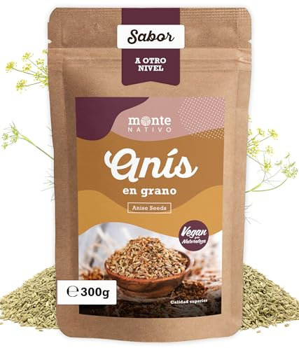 Semillas de anís Monte Nativo (300 g) – Semillas de anís enteras ideales para té de anís – anís ideal para cocinar – Especias secas – Semillas de anís perfectas para té de anís y cocinar