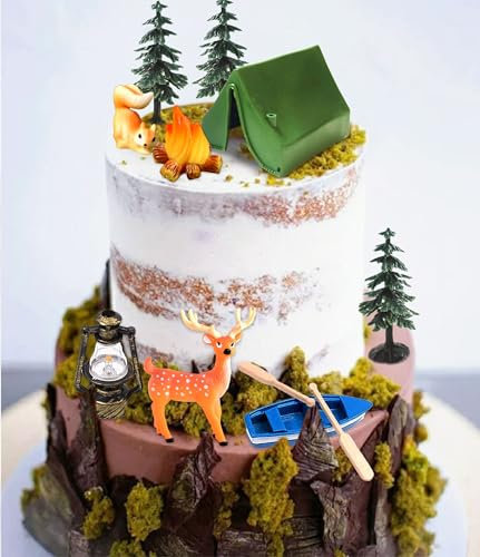 Camping Party Cupcake Toppers Deer Three Bear Tent Cupcake Picks Happy Camping Cake Decorations for Camping Party Supplies