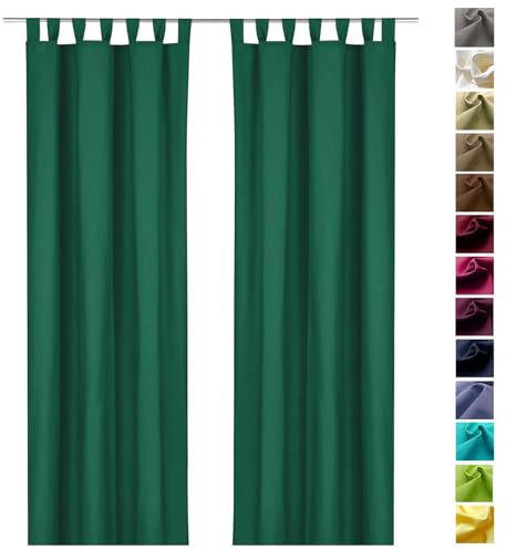 heimtexland ® Dekoschal Baumwolle Uni Blickdicht Vorhang Schlaufenschal Gardine Kinderzimmer Waldgrün HxB 160x125 Typ625