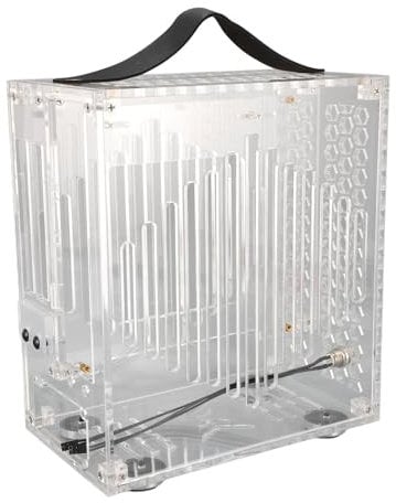 Bewinner Caja de PC ITX en Miniatura, Caja de PC Acrílica Transparente Caja de Computadora de Escritorio Portátil DIY Caja de Flujo de Aire Hueco de 360 Grados, Caja de Computadora de