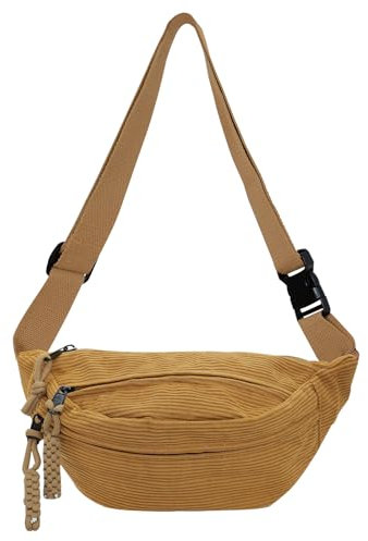 XSDSLS Bauchtasche Cord Umhängetasche Damen Hüfttasche Cord Crossbody Bag Gürteltasche für Outdoor Sport Reise Laufen Schule (Ocker)