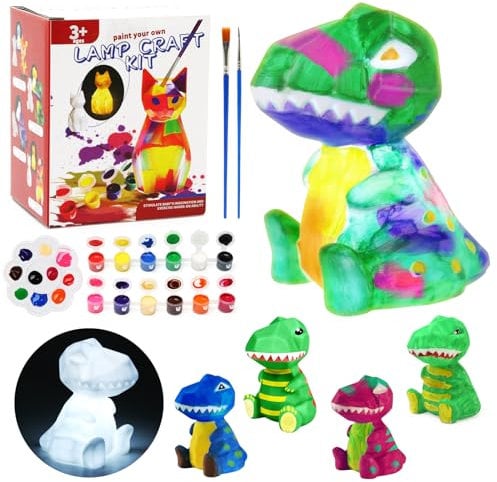 LinStyle Paint Your Own Dinosaur Lamp Kit, Art Supplies Arts & Crafts Kit, Painting kit for Kids 3-12, Dinosaur Toys for Boys Girls and Kids, Girls Boy Birthday Easter Gift Ages 6 7 8 9 10 11 12+