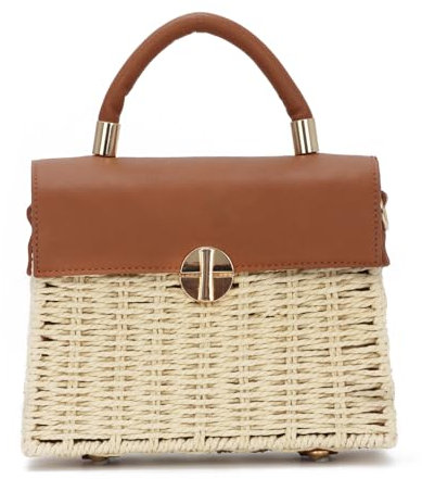 EVEOUT Bolso Bandolera Ratán Mujer Verano Bolso Cesta Paja Bolso de Mano de Mimbre Tejido para Playa Vacaciones