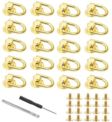 20 Pièces Rivets avec Anneau, Rivet à Tête Ronde Vissée avec Anneau de Traction, Ball Studs Nieten mit D Ring, Rivets ronds rotatifs avec tournevis, pour Sacs, Ceintures, Loisirs Créatifs en Cuir