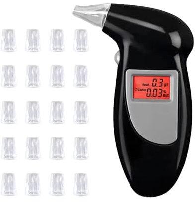 GERUI Alcoholímetro con 20 boquillas, alcoholímetro portátil profesional, con pantalla LED, digital rápido