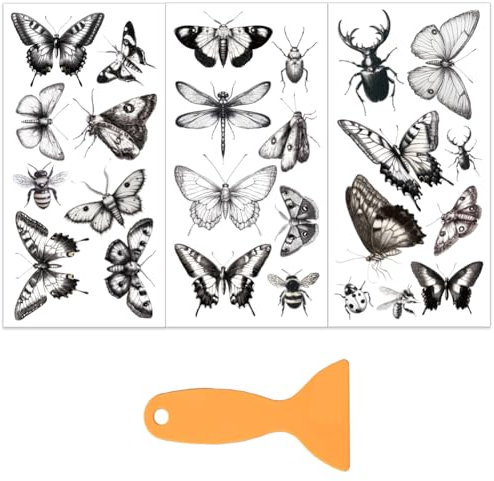 OLYCRAFT 3 Stück/Set Insekten Skizzen Transferfolien Zum Aufreiben Für Möbel Und Kunsthandwerk 15x30cm Schmetterlings Möbelaufkleber Insekten Transferaufkleber Zum Aufreiben Mit 1 Teiligem Schaber